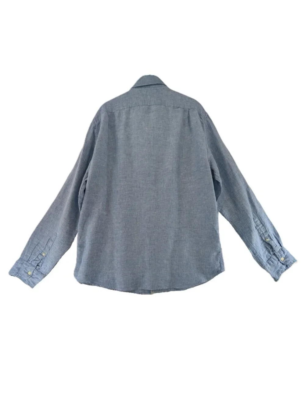 J Crew Mercantile 100% Linen Shirt Mens Size L Blue Pocket Classic Long Sleeves